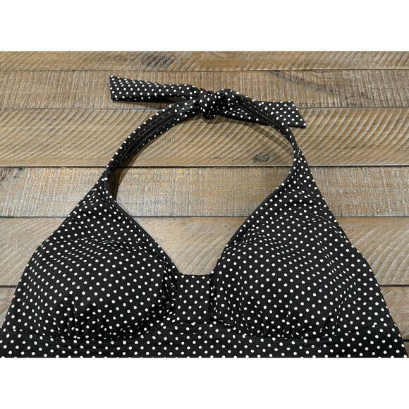 Lands End Halter Tankini Swim Suit Brown Polka Dot Tie Neck Solid Bottoms Size 8 - Picture 5 of 9